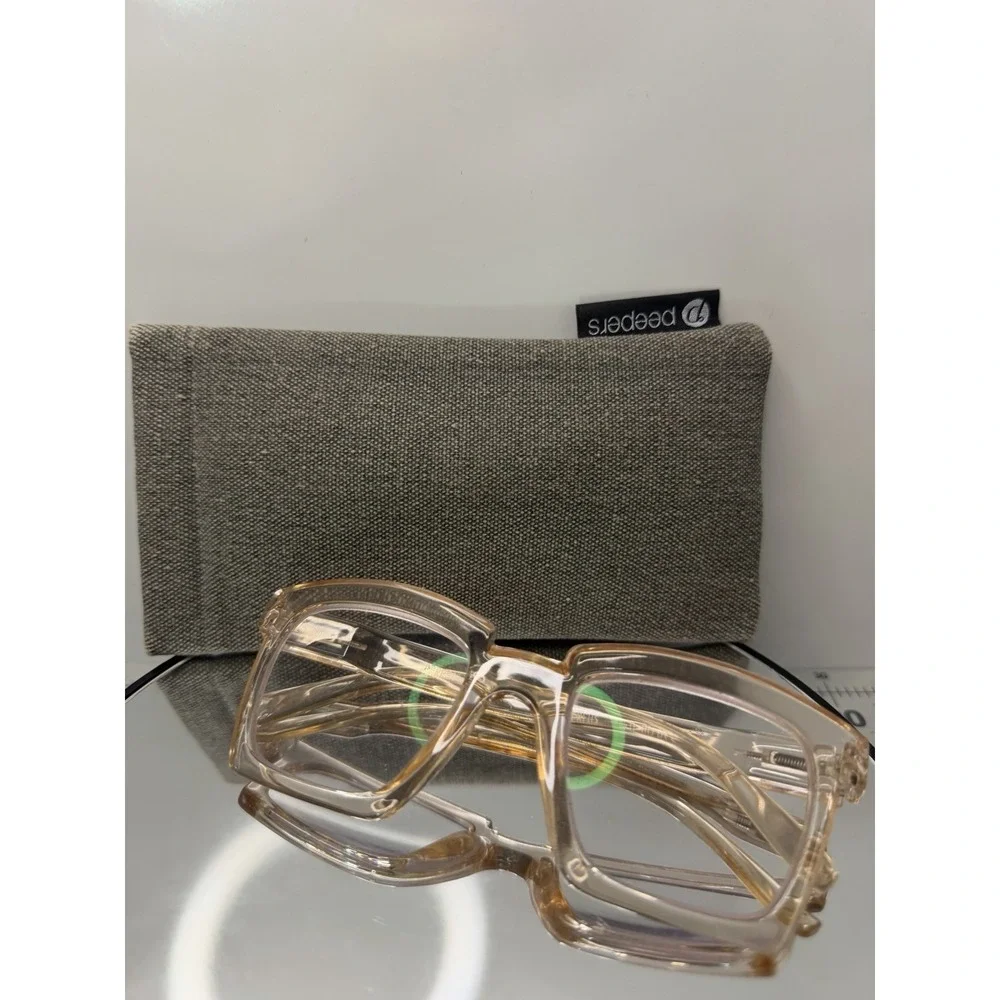 Peepers Standing Ovation Focus Blue Light Glasses Clear Tan Frame Soft Case 2666